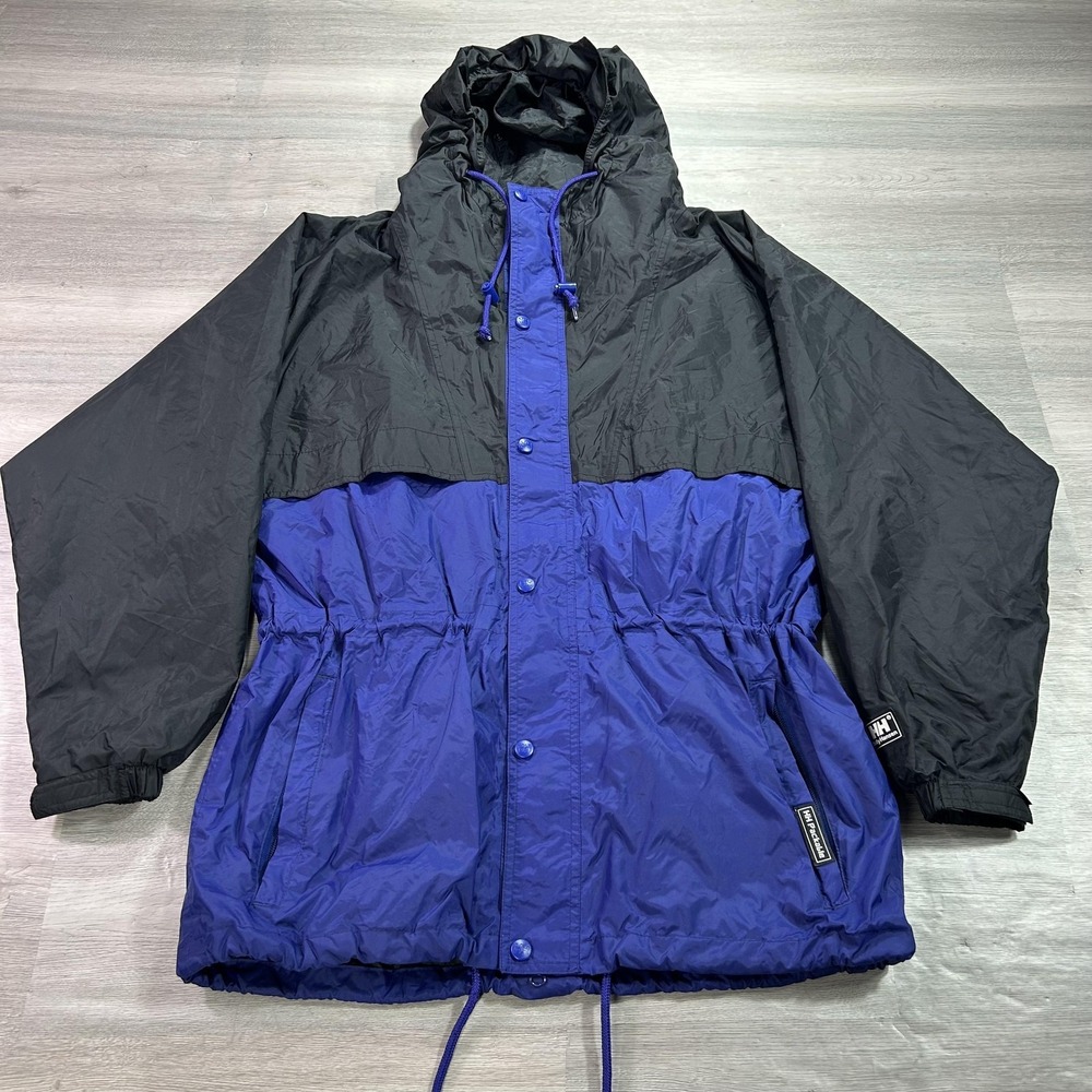 Helly Hansen Jacket‎ Mens Medium Blue Black HH Packable Hooded Nylon Parka